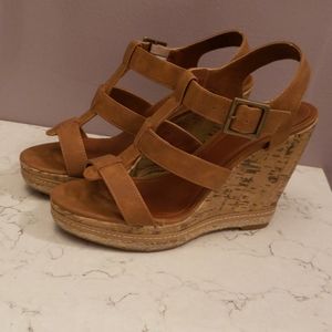 Cognac Cork Sole Wedges